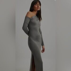 NWOT Elegant Gray Off-Shoulder Cutout Maxi  Dress
